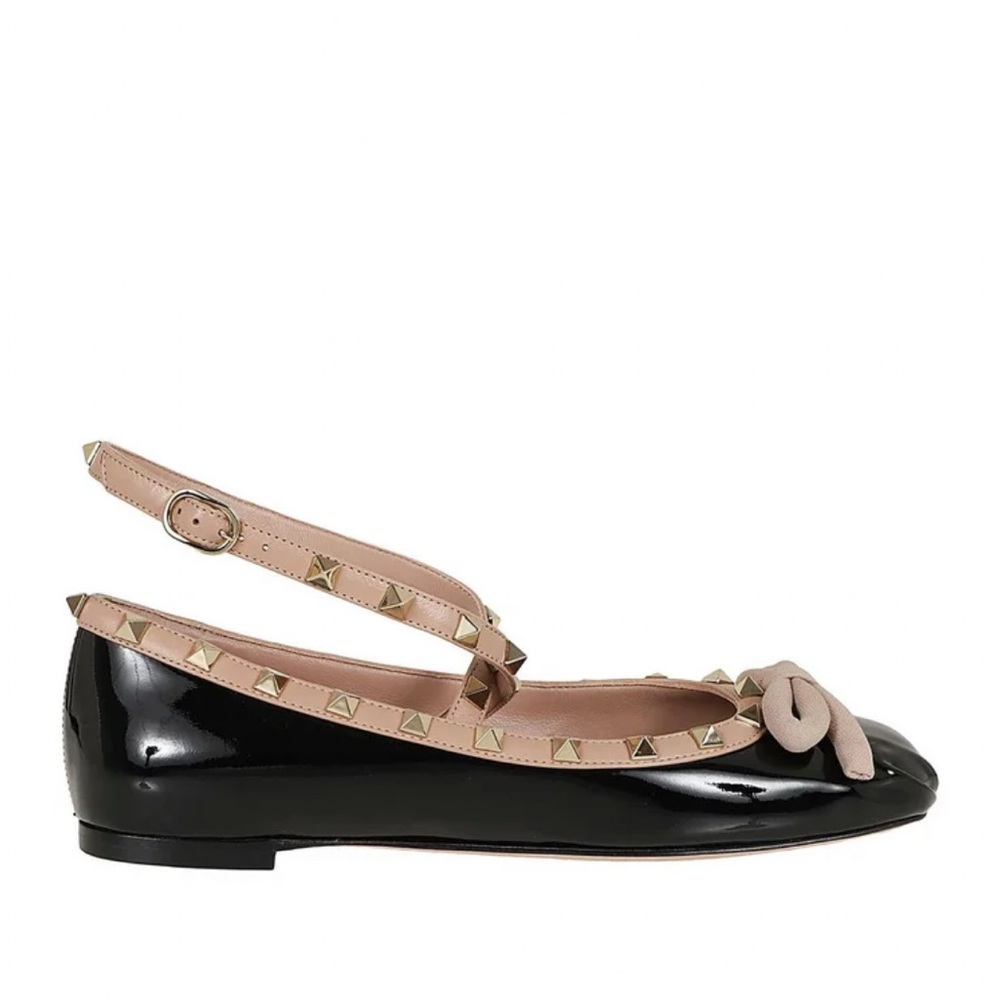 Valentino Black and Tan Studded Flats